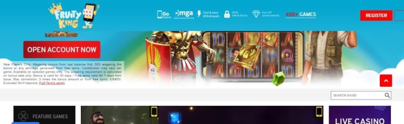fruity king website provides gambling games, ilk depozit bonusu və yeni oyunçular üçün təkliflər-loqosu