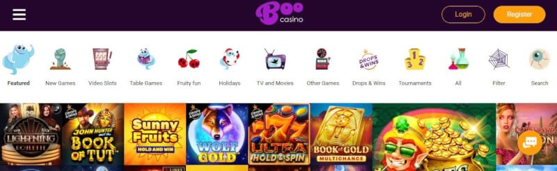 boo casino website offers gambling games and campaigns for new players-logo
