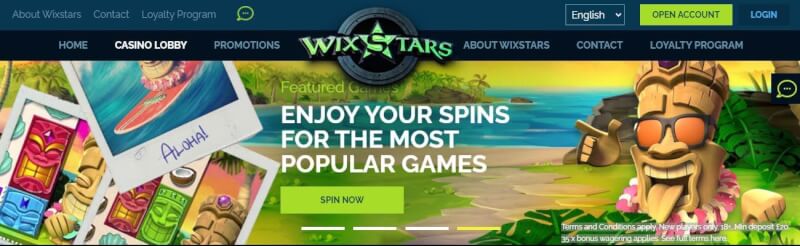 wixstars casino homepage provides casino games, ilk depozit əlavə və yeni oyunçular üçün təkliflər-loqosu
