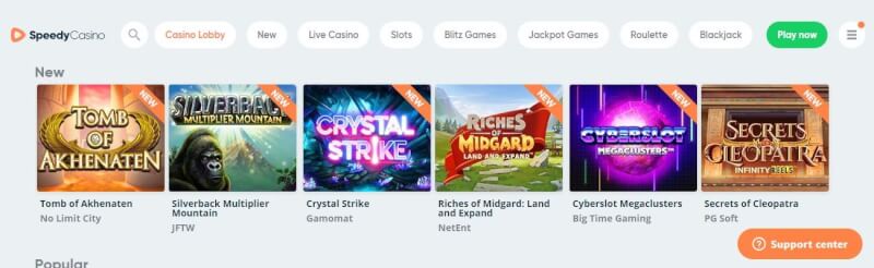 speedy casino lobby provides casino games and fast deposit option utilizing Trustly repayment method-logo