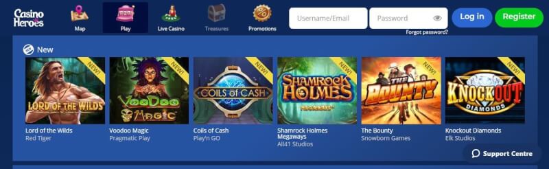 casino heroes homepage offers casino games, çox ilk depozit əlavə və yeni oyunçular üçün təkliflər-loqosu