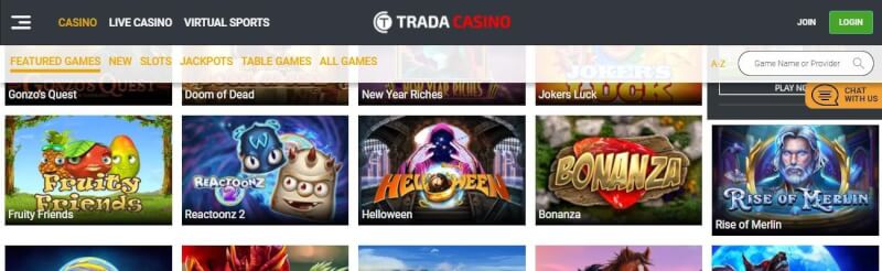 trada casino homepage offers gambling games, ilk depozit əlavə və yeni oyunçular üçün promosyonlar-loqosu