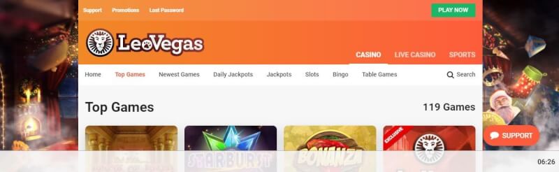 leovegas casino homepage provides casino games, recreations gambling and campaigns for new players-logo