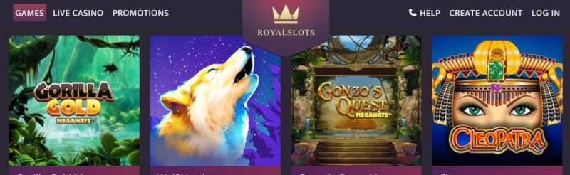 royal slots homepage offers casino games, ilk depozit bonusu və yeni oyunçular üçün təkliflər-loqosu