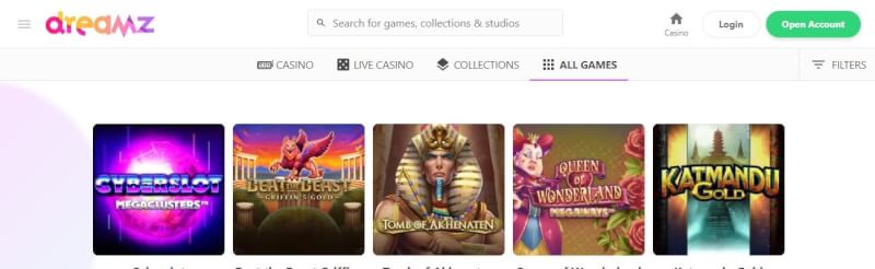 dreamz casino homepage provides casino games and campaigns for brand new players-logo