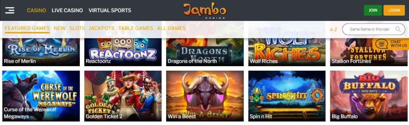 jambo casino homepage provides gambling games, very first deposit bonus and promotions for brand new players-logo