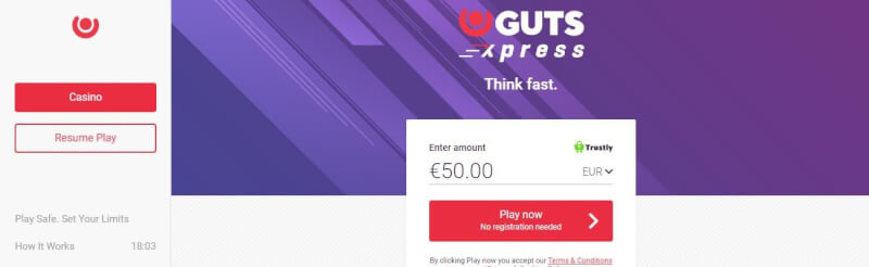 guts xpress pay n play homepage provides quick trustly deposits, qumar oyunları, ilk depozit əlavəsi və yeni oyunçular üçün promosyonlar-loqosu