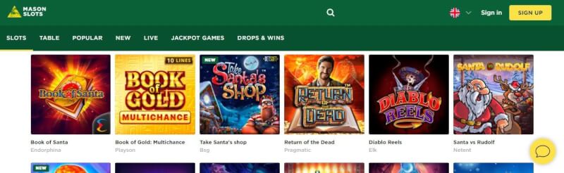 mason slot machines website offers casino games, ilk depozit bonusu və yeni oyunçular üçün təkliflər-loqosu